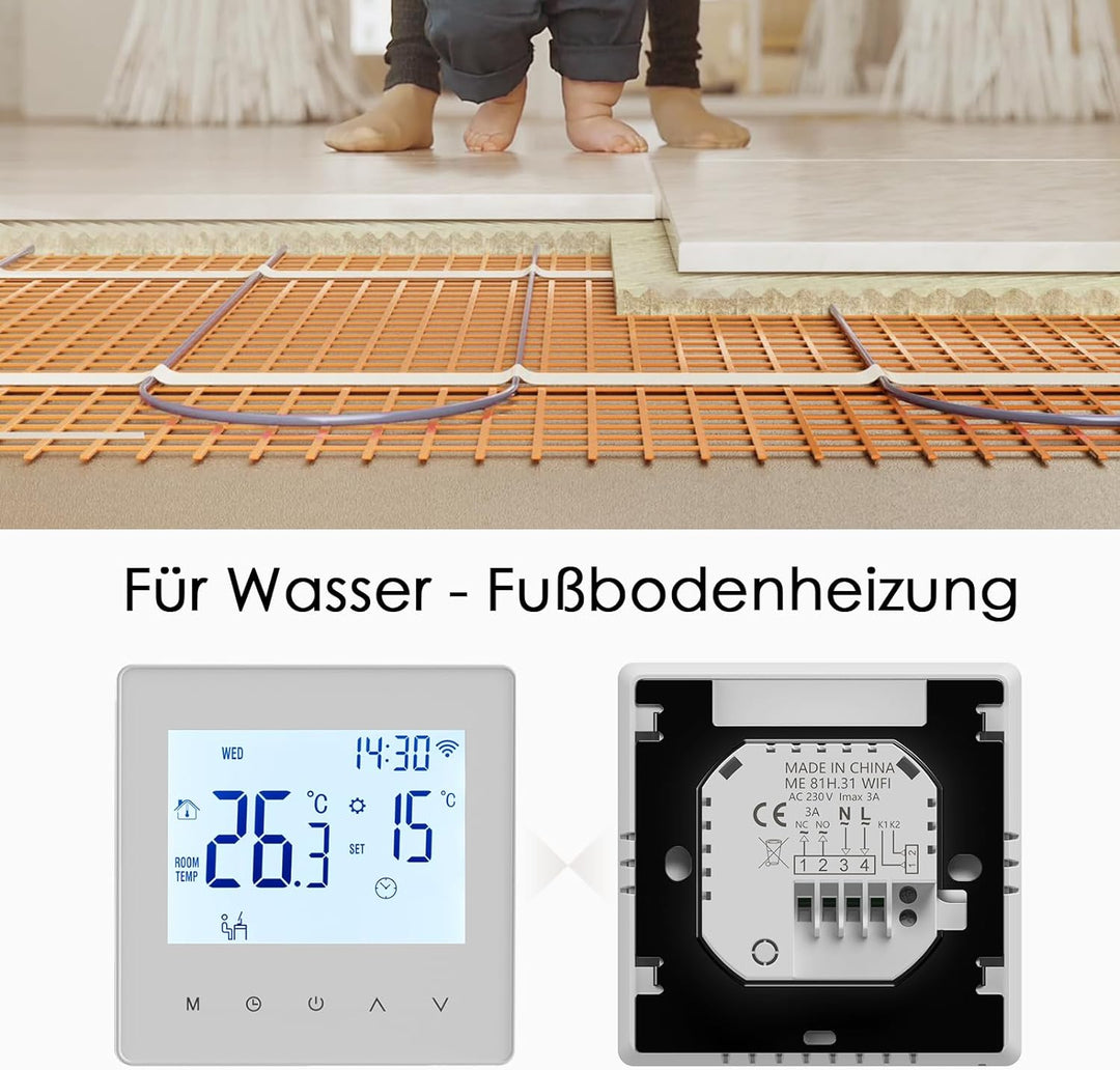 Decdeal WLAN Thermostat Raumthermostat für Wasser Fussbodenheizung,Programmierbar 230v LCD 3A Mit de