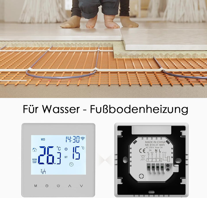 Decdeal WLAN Thermostat Raumthermostat für Wasser Fussbodenheizung,Programmierbar 230v LCD 3A Mit de