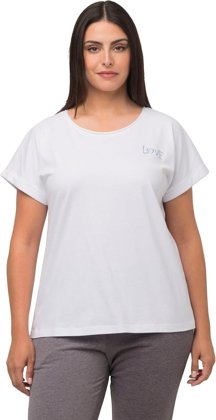 Ulla Popken Damen Loungewear, Oversized, Love Stickerei, Rundhals, Halbarm T-Shirt 50-52 Grosse Grös