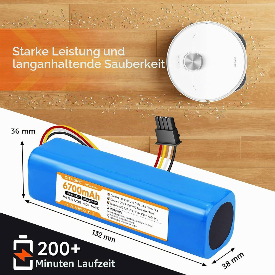 CITYORK 14,4 V 5600 mAh Lithium-Ersatzbatterie für Mi Robot Mijia 1. und 2. Generation, Roborock S50