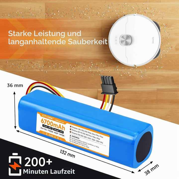 CITYORK 14,4 V 5600 mAh Lithium-Ersatzbatterie für Mi Robot Mijia 1. und 2. Generation, Roborock S50