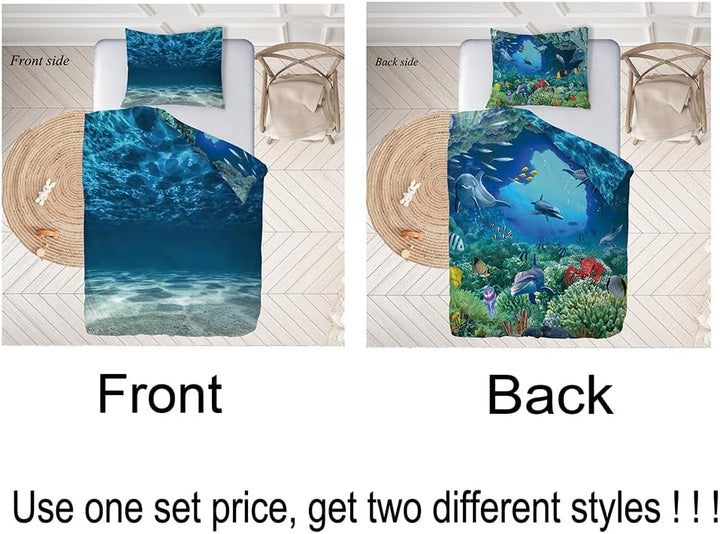 Ulticool – Bettbezug – Bettwäsche Delfin Meer Aquarium Fische Tiere – 140 x 200 cm – Kissenbezug 60