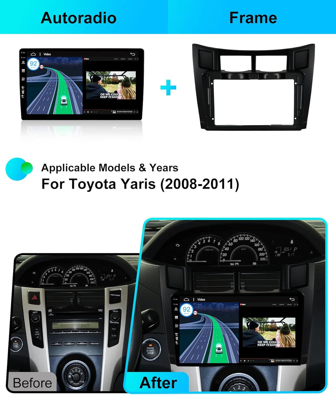 Android 15 IPS Autoradio Passt für Toyota Yaris (2005-2011) - Eingebautes CarPlay Android Auto - KOS
