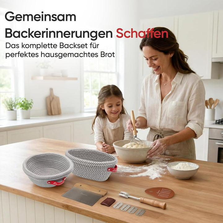 Levainé Sauerteig Starter Set mit Gärkörbchen Set (Rund & Oval) und Zubehör – Brot Backen Zubehör Se