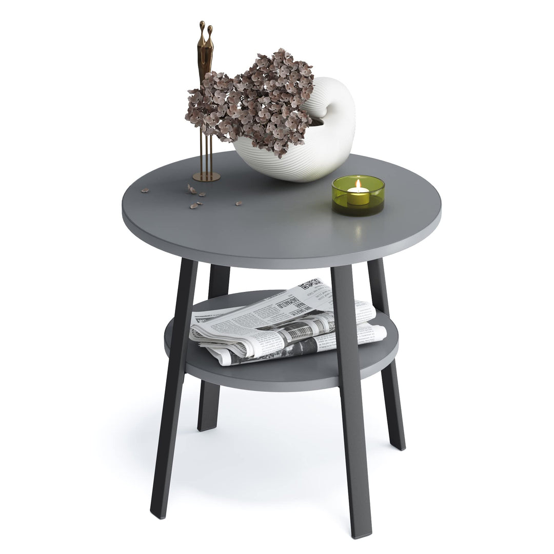 stardis Beistelltisch rund stabiles Metallgestell/Holz Ø43xH 44 cm, 2 Ablagen Nachttisch Couchtisch