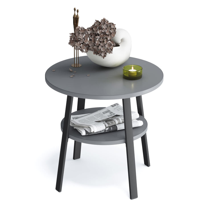 stardis Beistelltisch rund stabiles Metallgestell/Holz Ø43xH 44 cm, 2 Ablagen Nachttisch Couchtisch