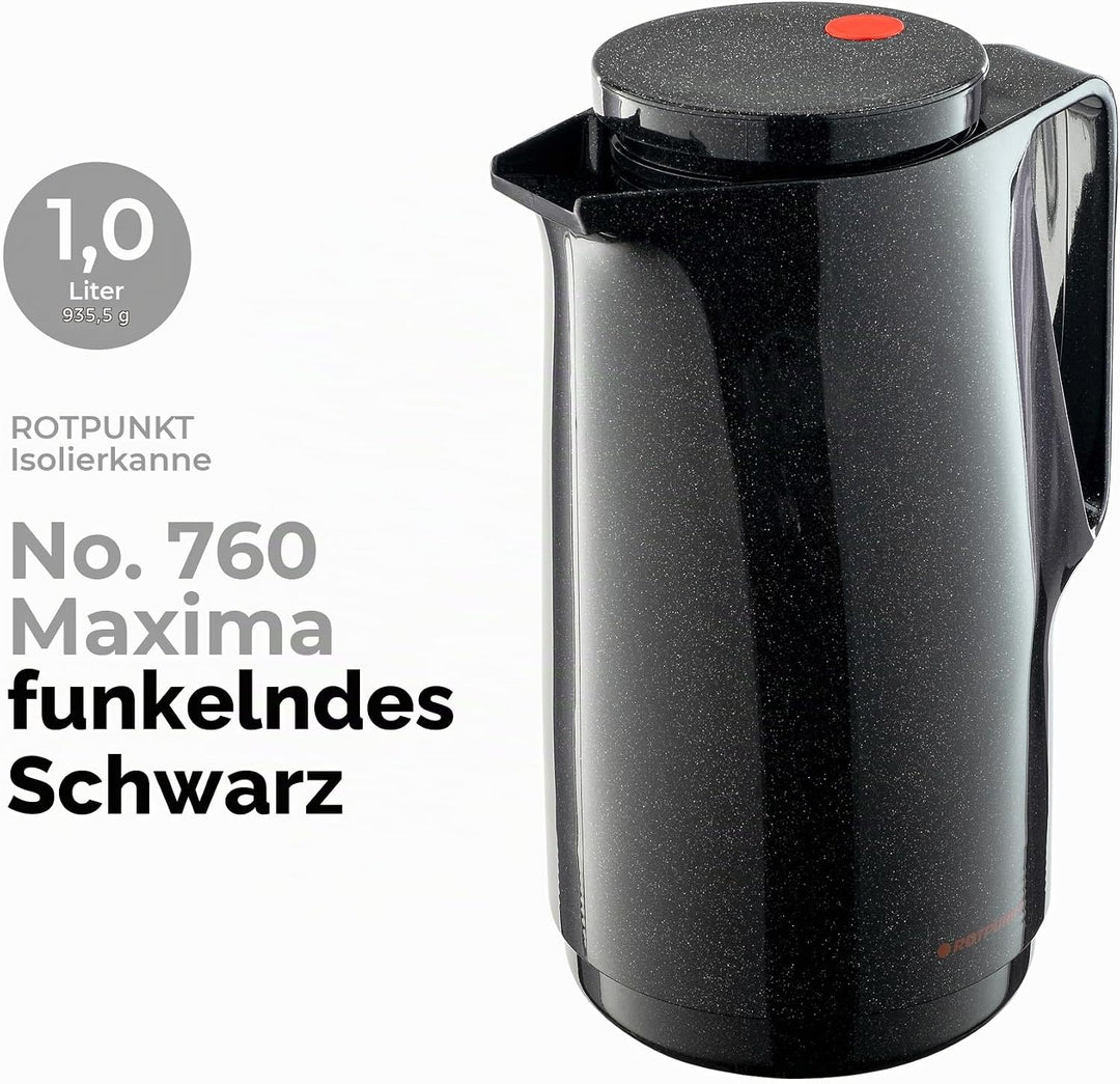 Rotpunkt Isolierkanne 760" 1,0l in schwarz, Edelstahl, 20 x 10 x 10 cm, Schwarz