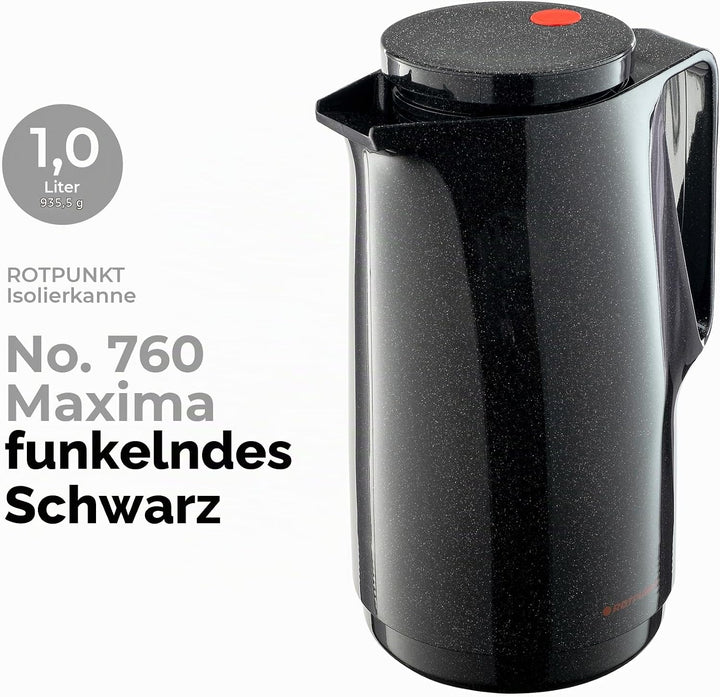 Rotpunkt Isolierkanne 760" 1,0l in schwarz, Edelstahl, 20 x 10 x 10 cm, Schwarz