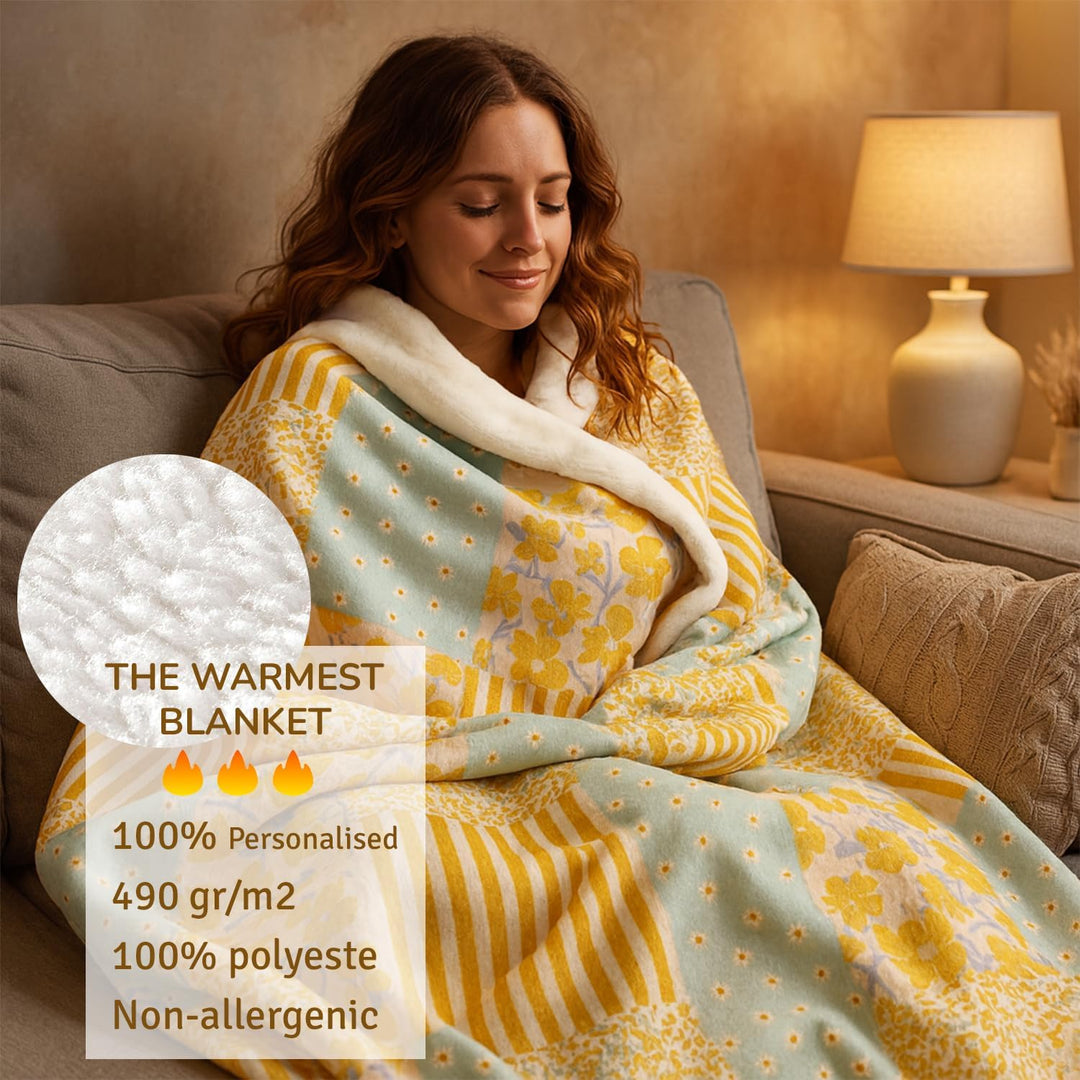 Wanapix | Personalisierte Kunstfell-Decke mit Foto &amp; Text | Maximale Wärme 490 g/m² (Fleece + Kunstf