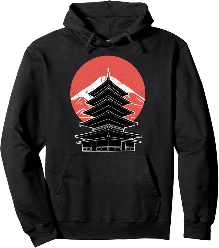 Japanischer Tempel Berglandschaft l Japan Kunst Grafik Pullover Hoodie