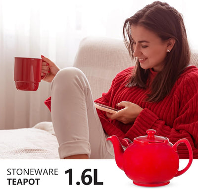 Teekanne mit Siebeinsatz Liverpool Rot 1,6 L Teekanne mit Edelstahl Sieb aus Keramik von URBAN LIFES