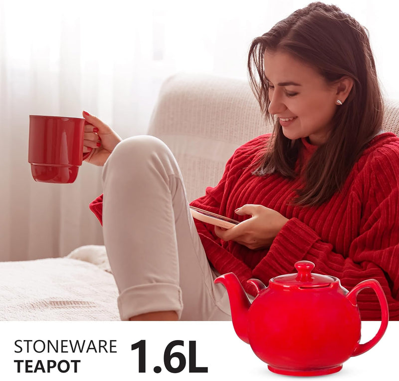 Teekanne mit Siebeinsatz Liverpool Rot 1,6 L Teekanne mit Edelstahl Sieb aus Keramik von URBAN LIFES