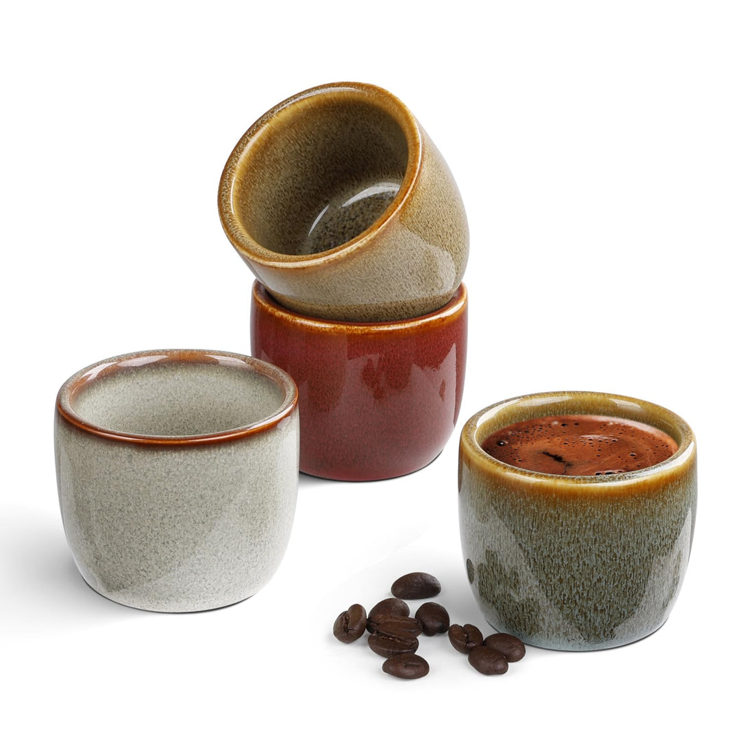 NOVAJOY | Espressotassen Set | 4-teilig | 50 ml | Hochwertige Mini-Espressotasse aus Steingut | Ohne