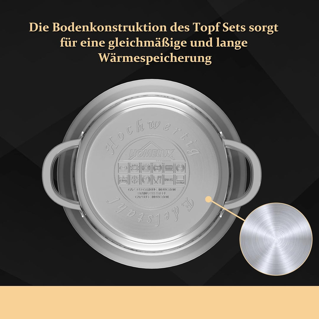 Homelux Topfset edelstahl Kochtopf Set Induktion Töpfe Set 10-teilig Topf mit Glasdeckel, Spülmaschi