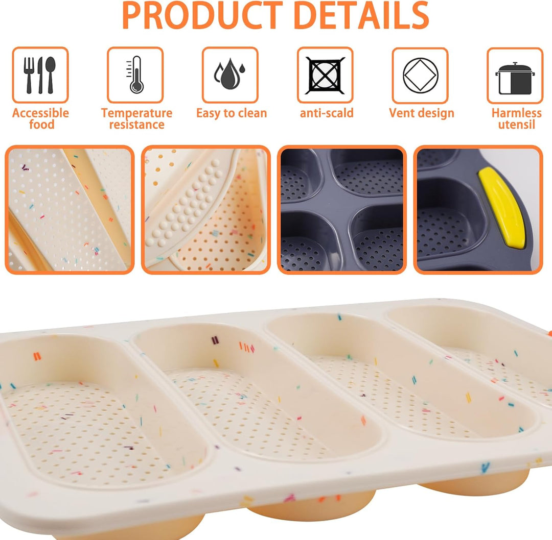 Backform Silikon Baguette Kuchenform Set 2 Stücke - 4-fach Beige & 9-fach Grau - 33,5x23,5x2,5cm - F