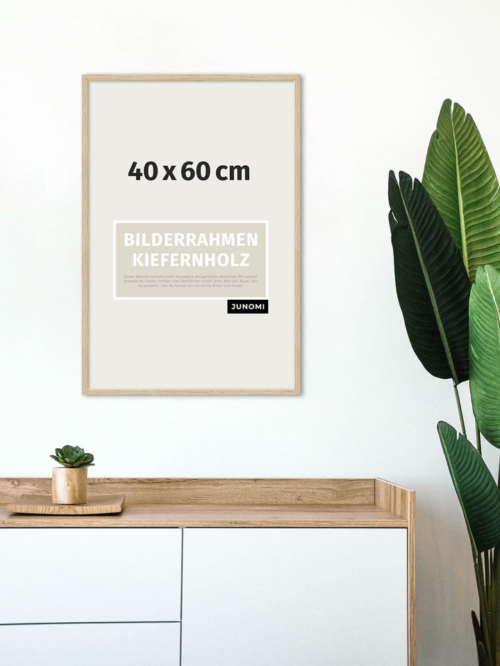 JUNOMI® Bilderrahmen 40 x 60 cm Holz | Farbe Eiche | Bilderrahmen Eiche mit bruchsicherem Acryl-Glas