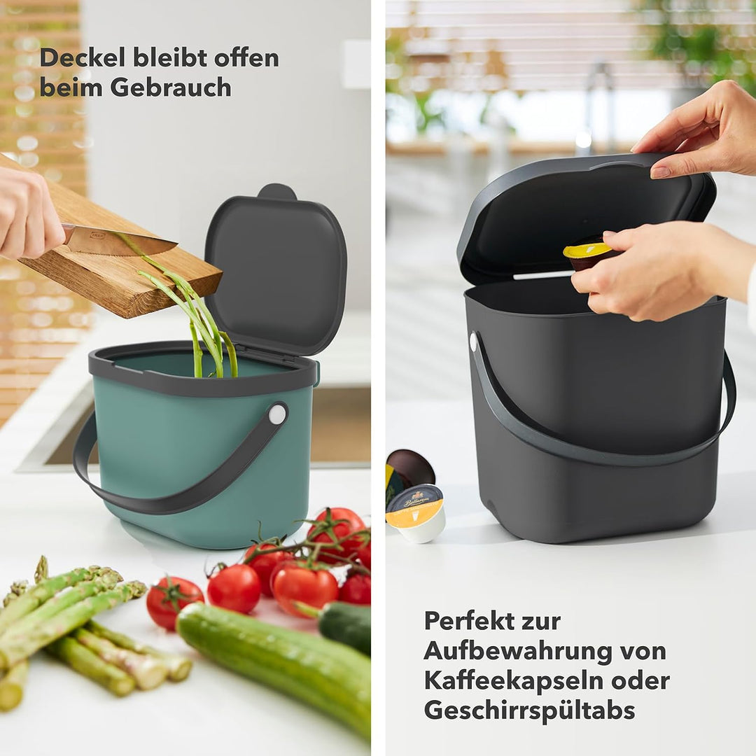 Rotho Albula 2er-Set Biomülleimer 6l mit Deckel und Henkel für die Küche, Kunststoff (PP) BPA-frei,