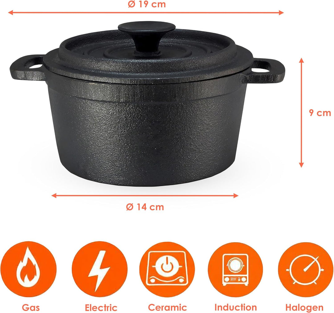 Gusseisen Topf mit Deckel 14 cm - Grilltopf Eisentopf Kochtopf Schmortopf Bräter Topf 14 cm, Topf 14