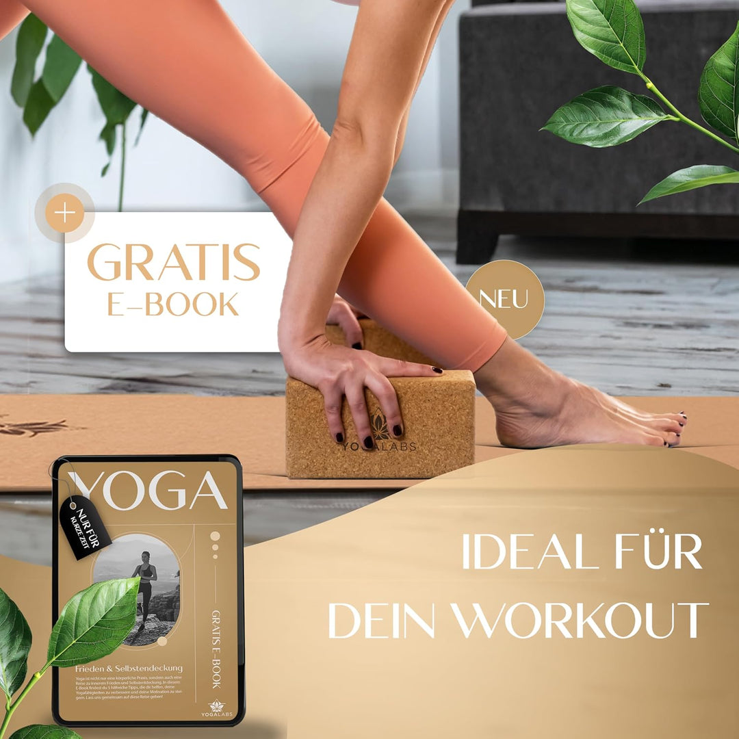 YOGALABS® Premium Yoga Block Set (22,5x15,0x7,5) aus nachhaltigem Natur-Kork hautfreundlich - Yogabl