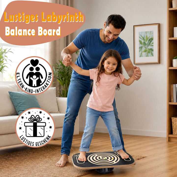 Balance Board Holz mit Labyrinth, Gleichgewichtstrainer Balancierbrett für Kinder, Wackelbrett für F