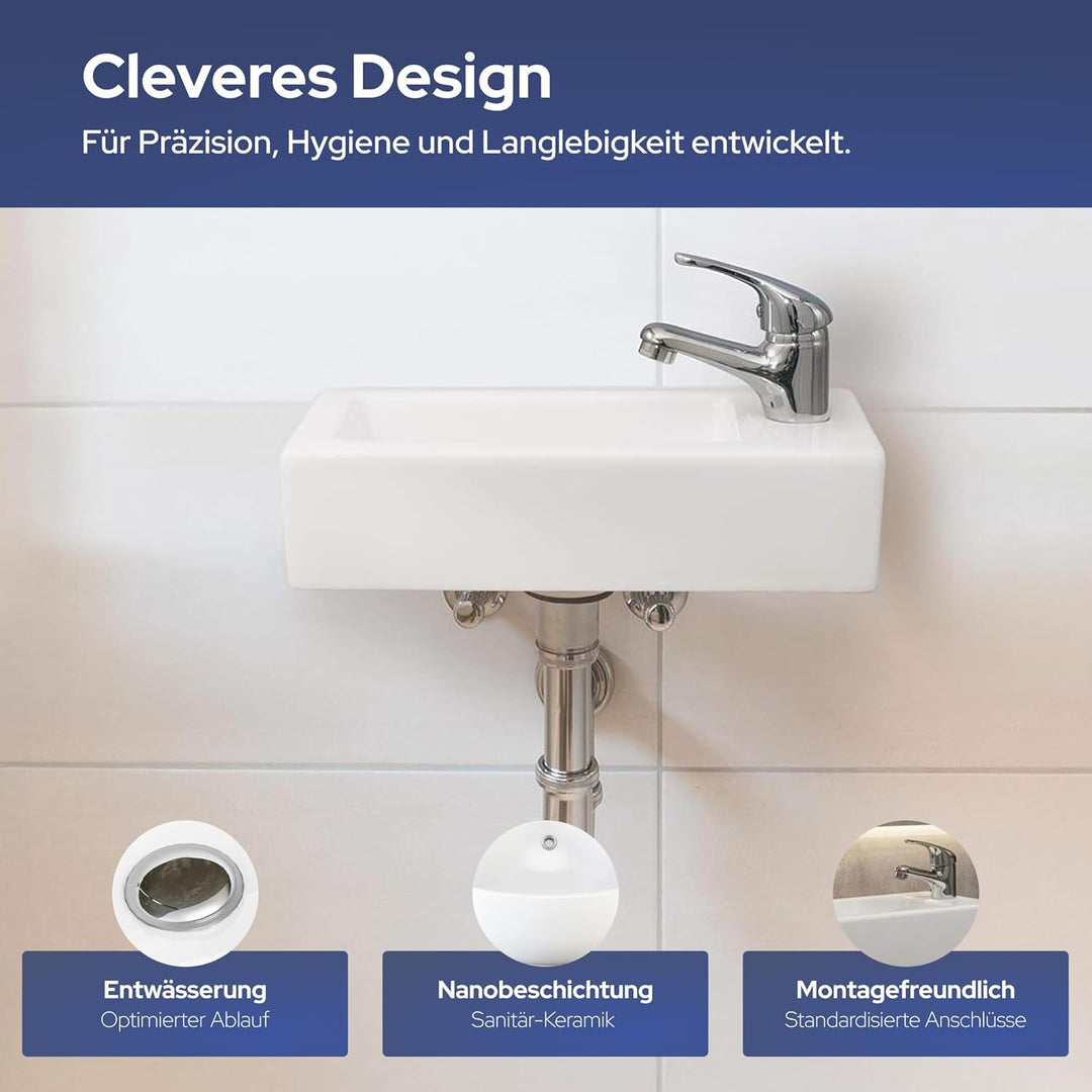 VILSTEIN Hänge- oder Aufsatz Waschbecken Gäste WC | kleines mini Handwaschbecken | Keramik Waschtisc