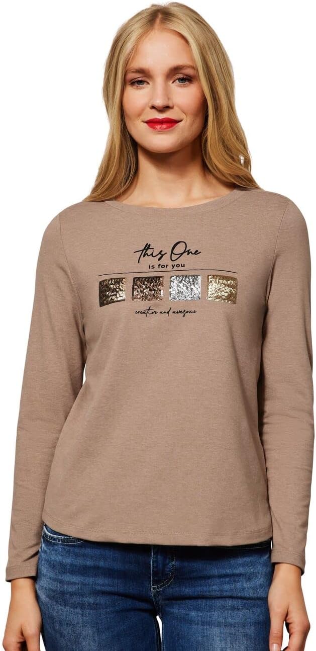STREET ONE Damen Langarmshirt 40 Buff Sand Melange, 40 Buff Sand Melange