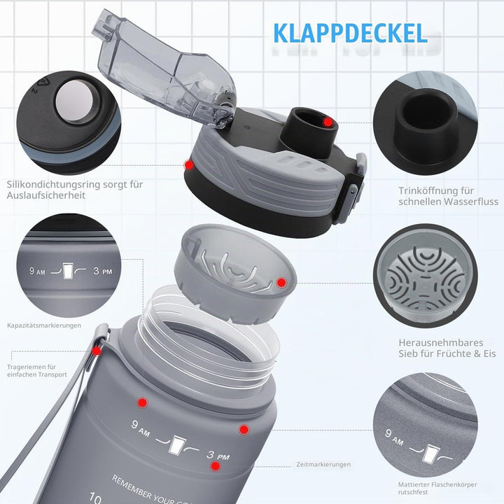 Trinkflasche 1L/500ml/ 700ml/1500ml Sportflasche, BPA-frei Tritan Trinkflasche Sport Auslaufsicher m