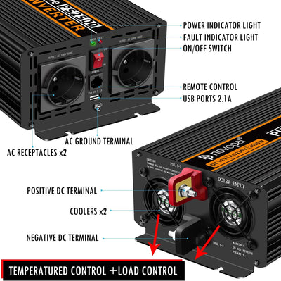 NOVOPAL 2500W KFZ Reiner Sinus Spannungswandler - Auto Wechselrichter 12V auf 230V Umwandler - Inver