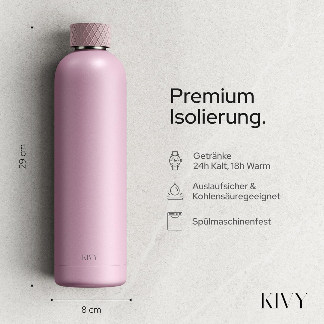 KIVY Isolierte Trinkflasche 1l Edelstahl - Auslaufsichere Thermosflasche 1l - Kohlensäure geeignet -