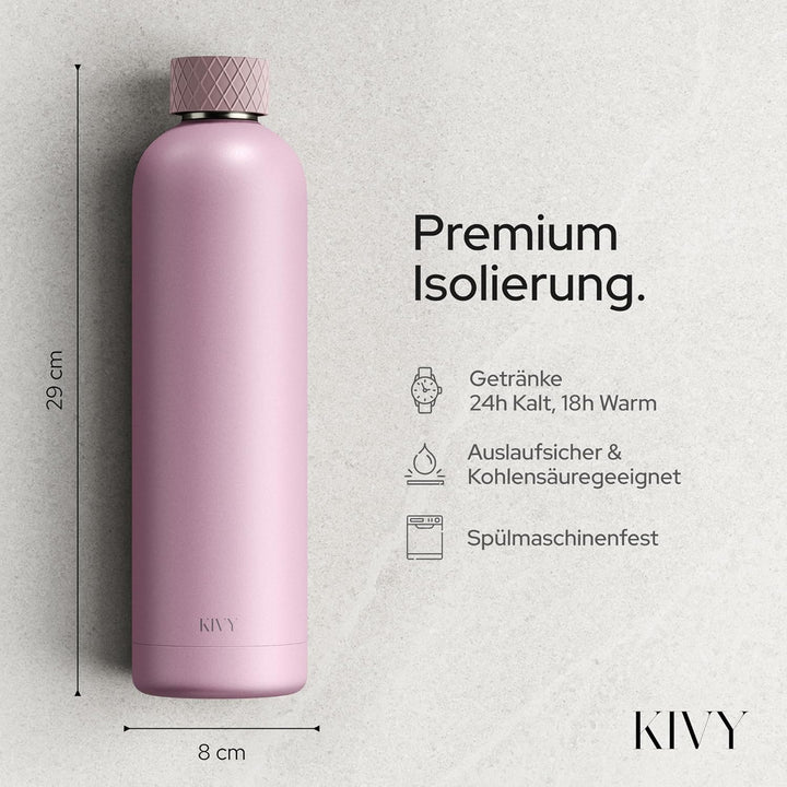KIVY Isolierte Trinkflasche 1l Edelstahl - Auslaufsichere Thermosflasche 1l - Kohlensäure geeignet -