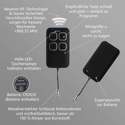 Kompatibel mit 868MHz Hormann BS Bisecur Handsender HSE1 HSE2 HSE4 BS | HS1 HS4 HS5 HSS4 HSP4 HSD2 B