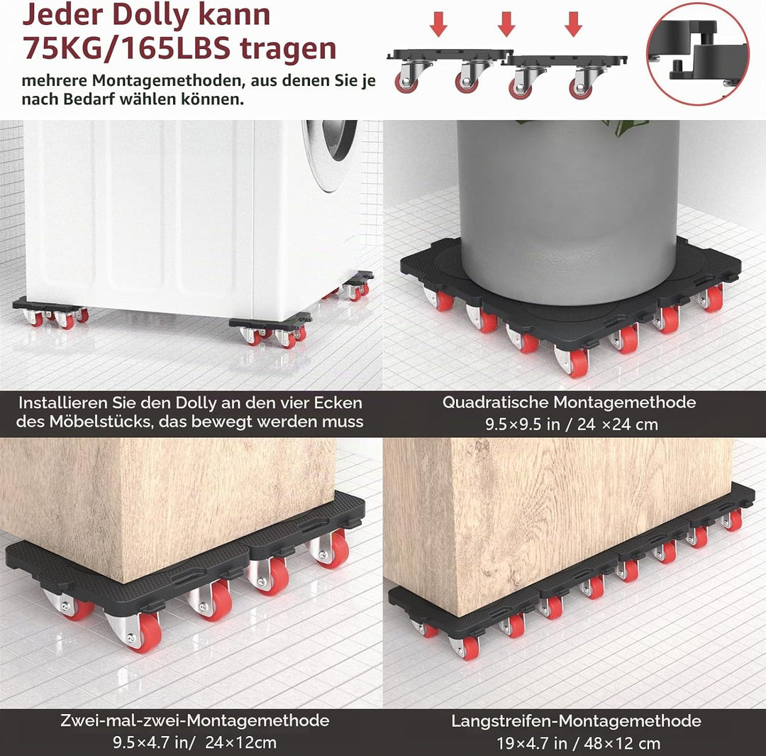 ONEON 4 Pack Möbelroller Schonende Transportrollen aus TPE, 360 Grad drehbar Möbel Transportroller,