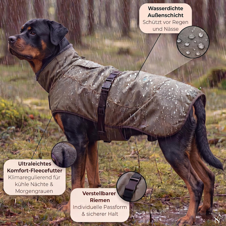 Regenmantel Hund wasserdicht mit Fleece-Futter – Hundemantel wasserdicht - Hundemantel warm - Regenm