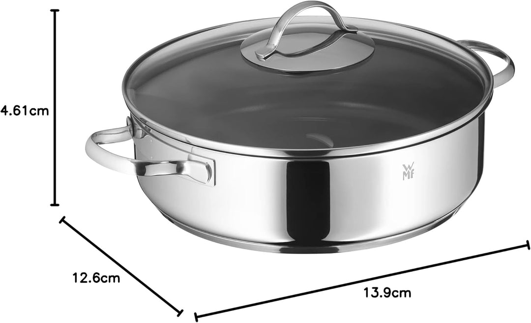 WMF Schmorpfanne 28cm Induktion, Schmortopf mit Deckel 5l, Cromargan Edelstahl beschichtet, backofen