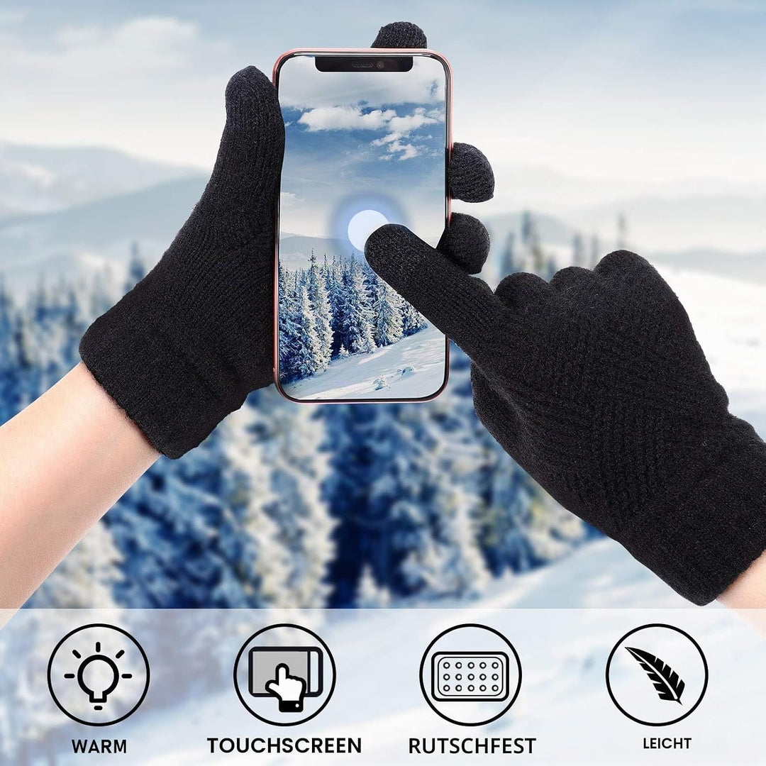 SATINIOR 2 Paar Damen Winterhandschuhe Gestrickte Touchscreen Finger Doppelschichtige Elastische Han