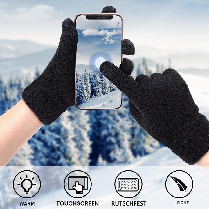 SATINIOR 2 Paar Damen Winterhandschuhe Gestrickte Touchscreen Finger Doppelschichtige Elastische Han