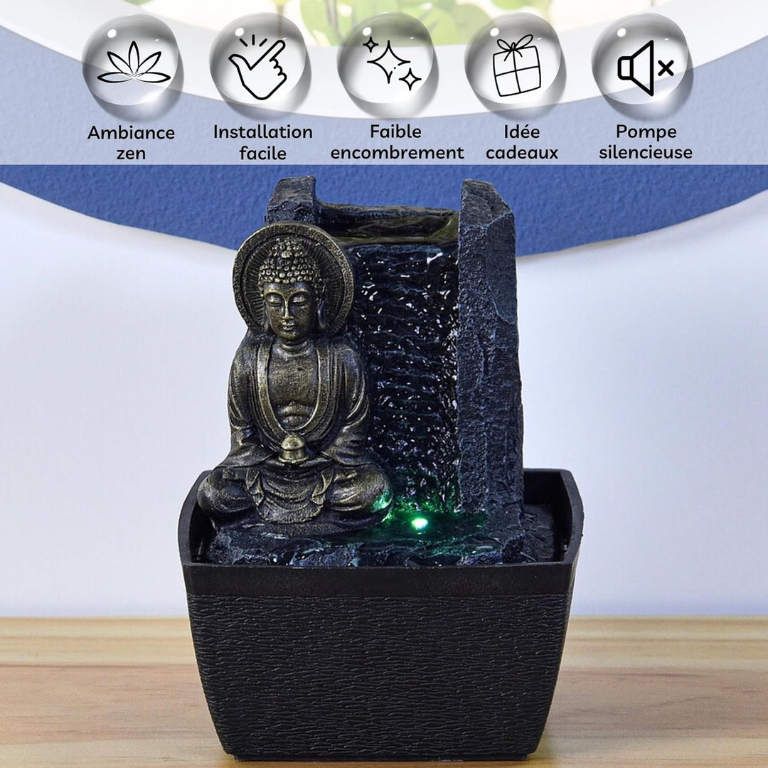 Zen'Light - Zimmerbrunnen Buddha Harmonie - Wasserbrunnen mit geräuschloser Pumpe - LED-Brunnen mit