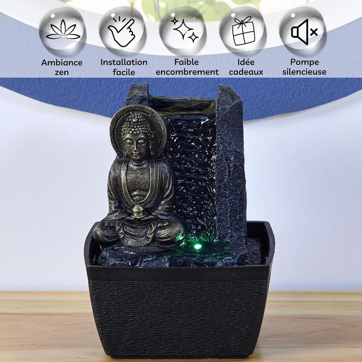 Zen'Light - Zimmerbrunnen Buddha Harmonie - Wasserbrunnen mit geräuschloser Pumpe - LED-Brunnen mit