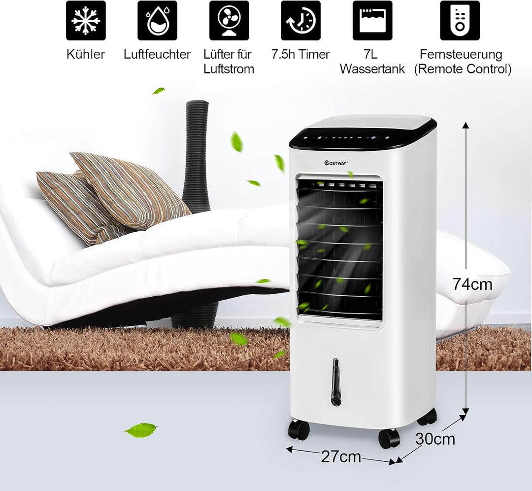 COSTWAY mobile Klimaanlage ohne Abluftschlauch inkl. 2 Kühlakkus | 3 in 1 Klimagerät Luftkühler Luft