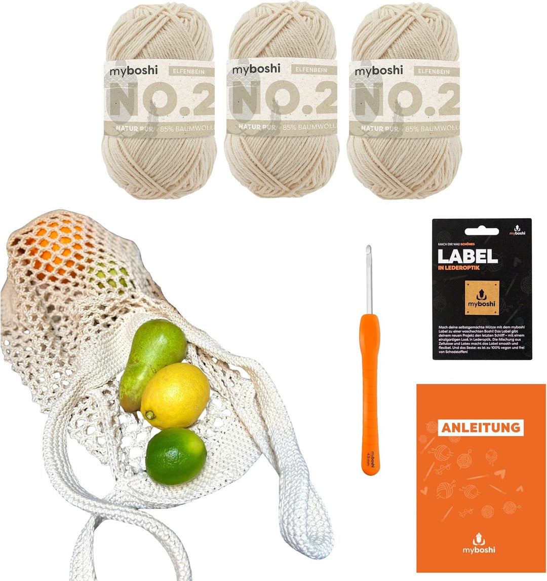 myboshi Häkelset Einkaufstasche noplasticbag, inkl. No.2 Wolle, Nadel und Anleitung, Häkelpaket, 85%