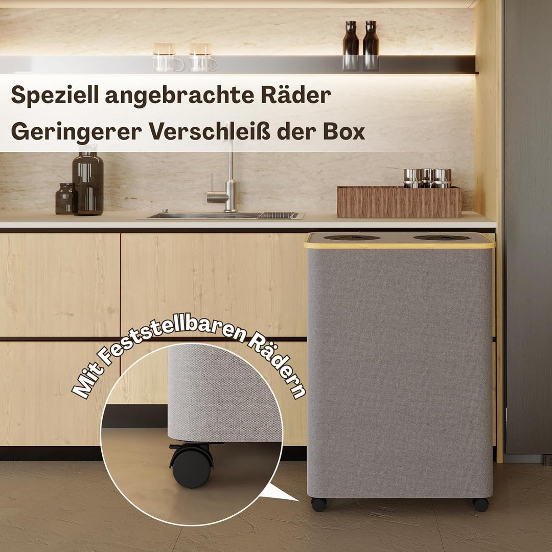 RMAN 160L Pfandflaschen Sammelbehälter mit 2 Fächern & Rollen – Grosser Leergutbehälter mit Deckel &