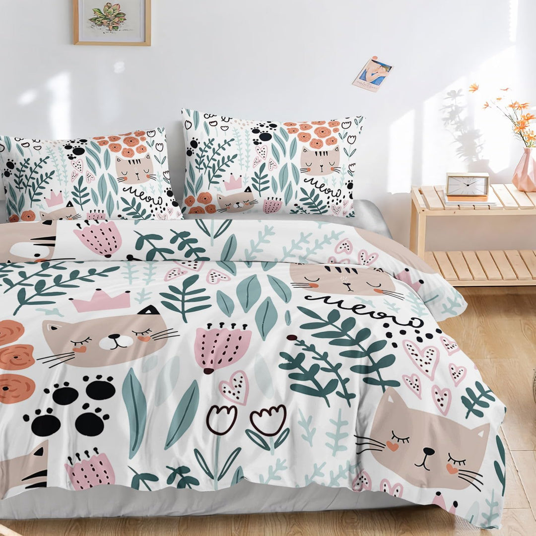 HOSIMA Bettwäsche-Set für Cartoon-Katze für Erwachsene, Jungen und Mädchen,Cartoon-Katze-Aufdruck, B