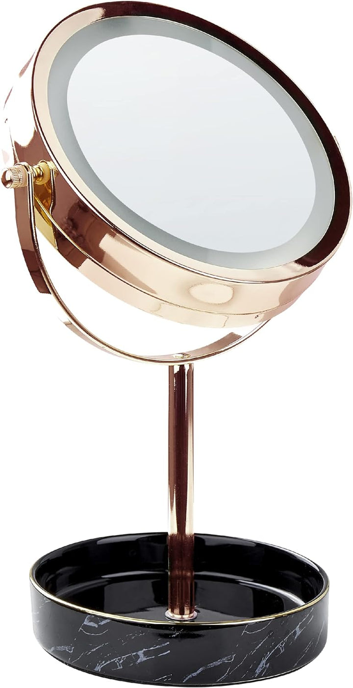 Kosmetikspiegel mit LED-Beleuchtung roségold/schwarz ø 26 cm doppelseitig Savoie