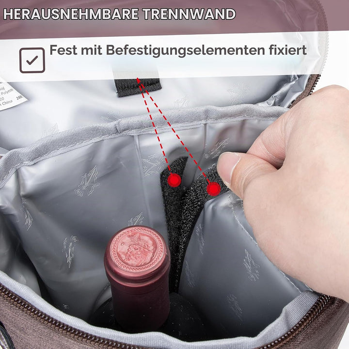 Kato Flaschentasche für 1 Flasche Kühltasche für Wein Bier Getränke Outdoor Tragetasche mit Trennwan