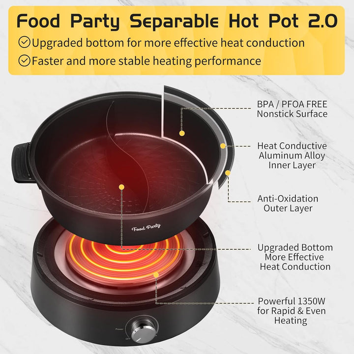 Food Party Hot Pot Elektrisch 4L Aktualisiert Hotpot Topf Doppelseitig Trennbarer Hotpot Elektrisch