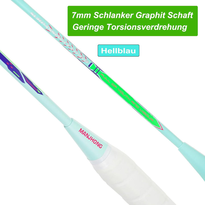 MANJHONG Graphit Badmintonschläger Set 2er Kratzfestes Rahmendesign Leichtgewicht Freizeit Federball