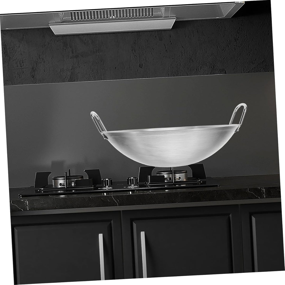 NUOBESTY 28 cm Doppelgriff-Wok-Edelstahl-Wok-Bratpfanne Mit Grosser Kapazität Bratpfanne Rundboden-W