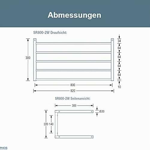 PHOS Design, SR800-2W, Schuhregal mit 2 Ebenen zur Wandmontage, 80 cm breit, gebürsteter Edelstahl 8