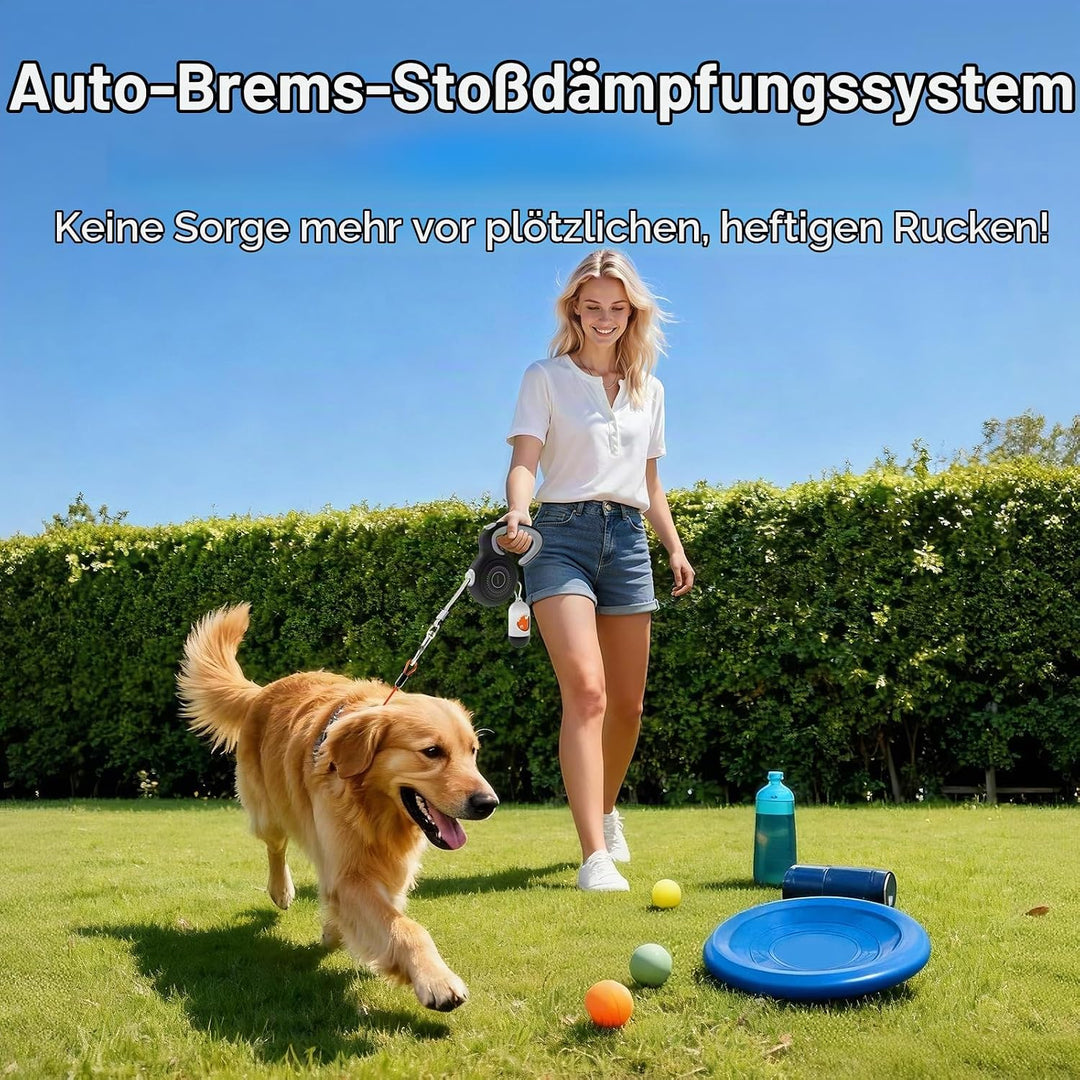 Ausziehbare Hundeleine 10ft, Automatik-Verriegelung, bissfestes Stahlkabel, 360° antiverwirrend, sto