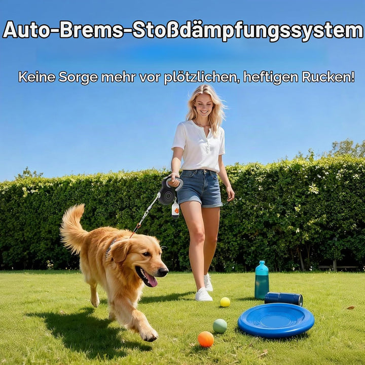 Ausziehbare Hundeleine 10ft, Automatik-Verriegelung, bissfestes Stahlkabel, 360° antiverwirrend, sto